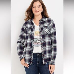 Maurices Cabin Plaid Super Soft Pocket Flannel Button Down Shirt
